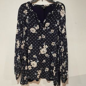 LANE BRYANT woman’s Long Sleeve Floral Polka Dot Shirt Navy Size 20